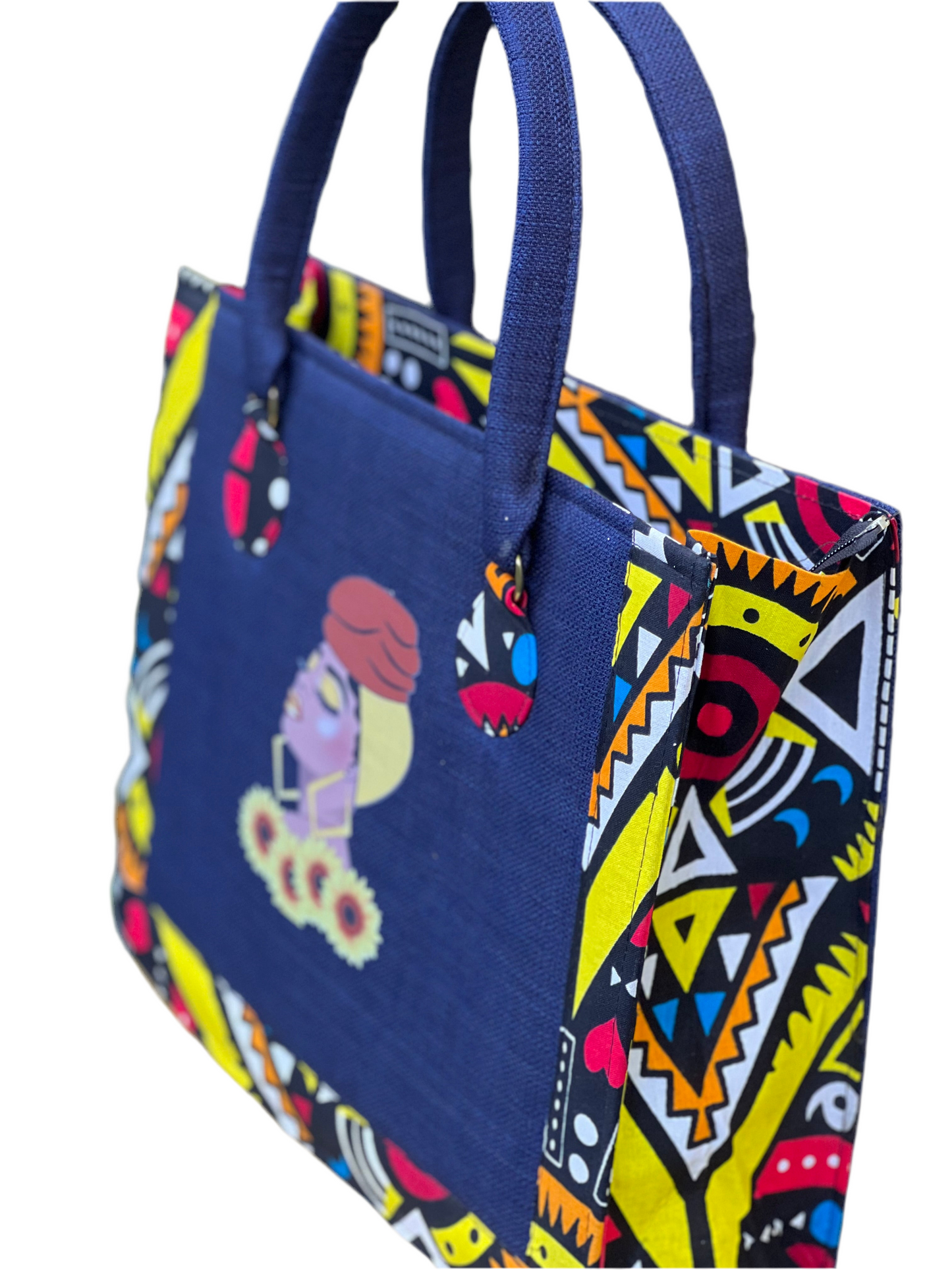 African Print Tote Bag with Logo & Cosmetic Pouch