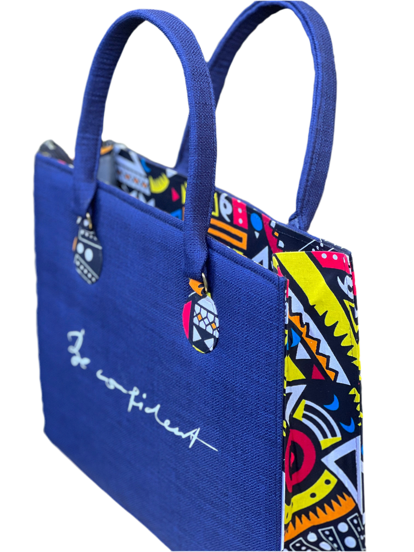 African Print Tote Bag with Logo & Cosmetic Pouch