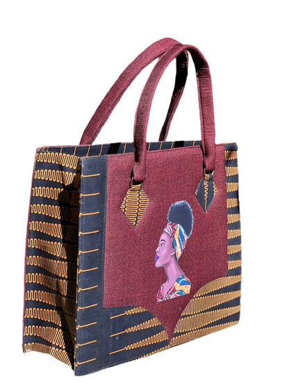 African Print Tote Bag with Logo & Cosmetic Pouch